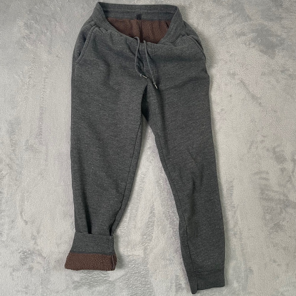 Uniqlo Joggers Men Medium Grey Fleece Lined Sweatpants Lounge Outdoor Winter - Picture 3 of 12